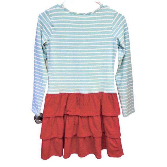 HA Light Blue Stripes Tee Style Red Tiered Ruffles Skirt Dress Size 150 (12) - Picture 3 of 4